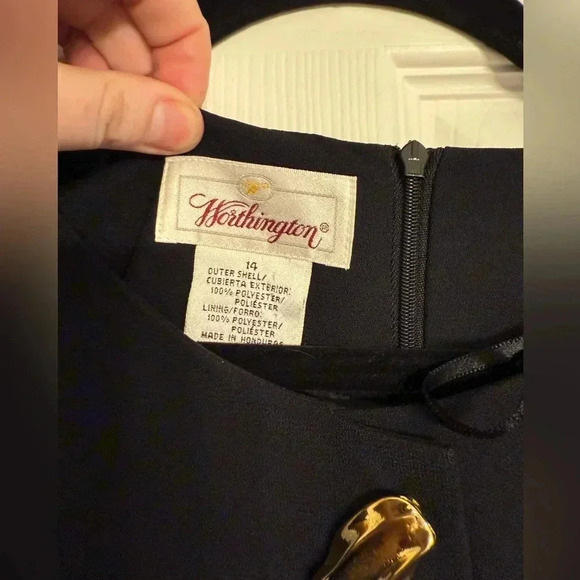 Worthington Black Dress With Gold Buttons Vintage Size 14 - Picture 2 of 5